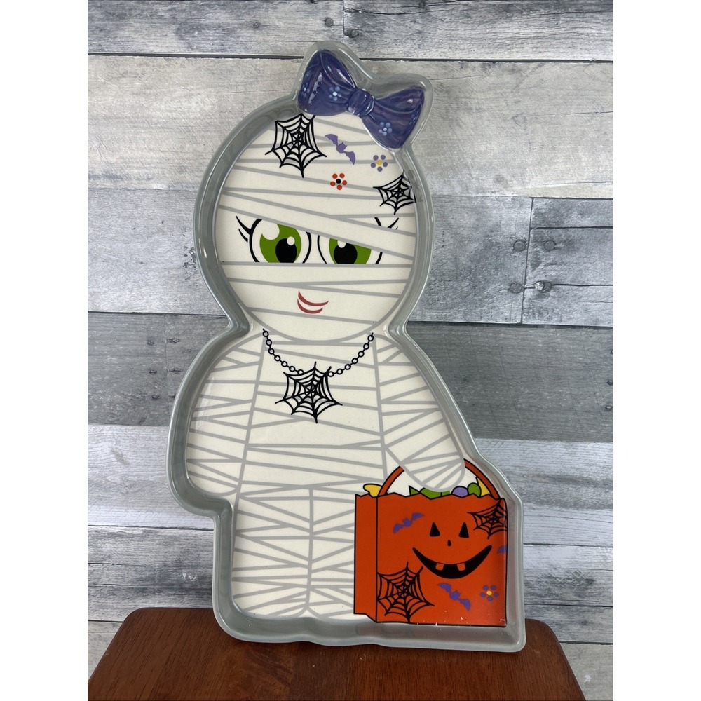 Rare Temp-tations 18" Halloween Mummy Figural Platter trick /treat ceramic tray